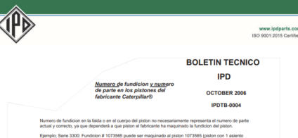 Numero de Fundicion y Numero de Parte en Los Pistones del Fabricante Caterpillar®