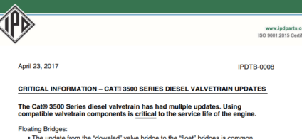 CRITICAL INFORMATION – CAT 3500 SERIES DIESEL VALVETRAIN UPDATES